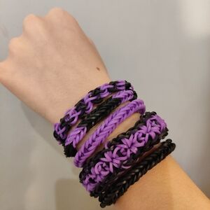 Set Of 5 - Rubber Band Bracelets Loom Handmade - Multicolor